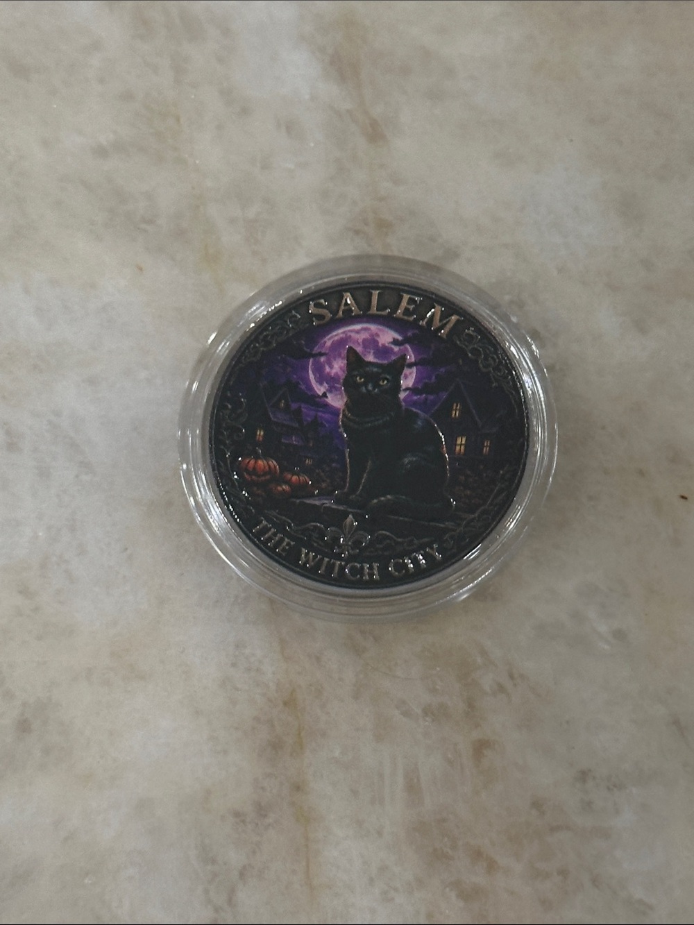 Black Cat Decorative Coin - Purple Night Design